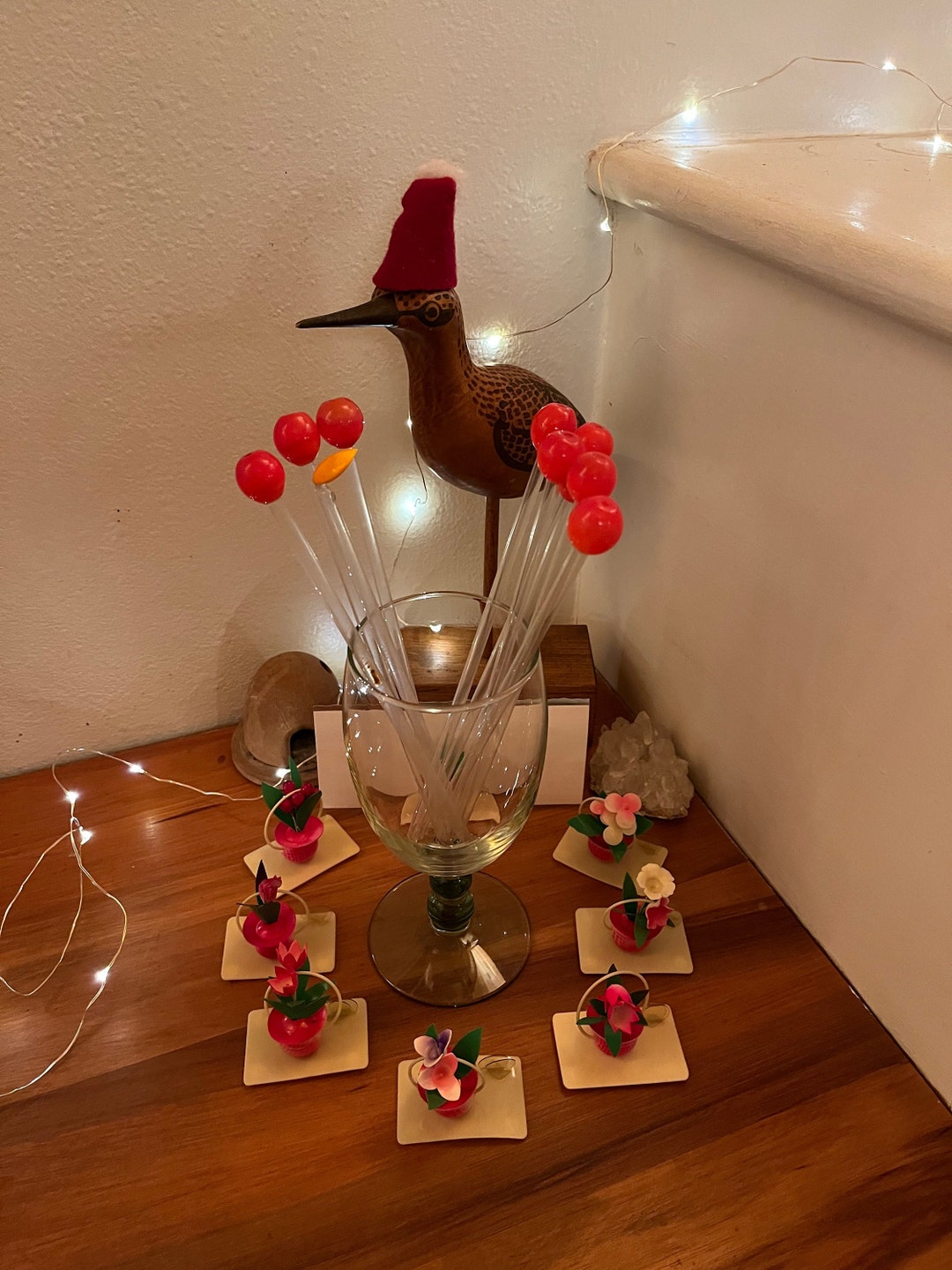 Glass Floral Placecard Holders and Drink Stirrers Etsy