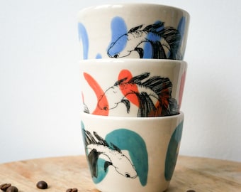 Tazza in ceramica colorata, tazza da tè o da caffè fatta a mano - ceramica fatta a mano decorata con pesci e animali colorati - idea regalo di Natale