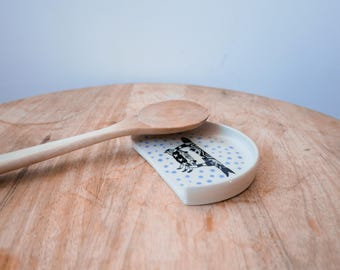 Handmade ceramic blue crab spoon rest - kitchen utensil stain protector