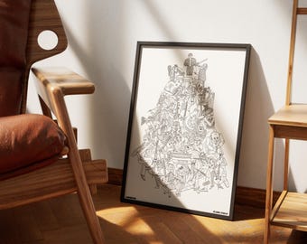 Poster da colorare A3 Orchestra – Colorazione originale – Carta riciclata – Musica e strumenti – Poster da colorare