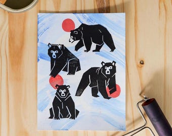 Linoleografia multicolore – Orso nel mare (edizione limitata)