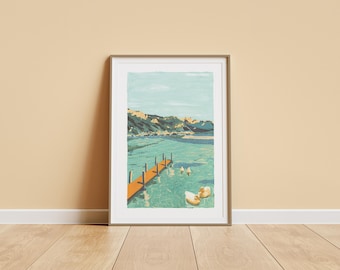 Lake Annecy Poster | Limited Edition Art Print | Alpine Mountain Illustration A4 | Savoy Decoration