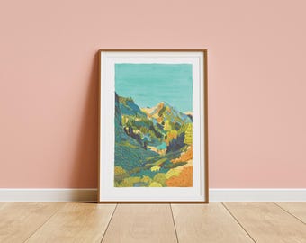 Mountain Poster Lake Léama Belledonne | Limited Edition Art Print | A4 Alps Illustration | Mountain Decor