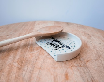 Handmade ceramic green crab spoon rest - kitchen utensil stain protector