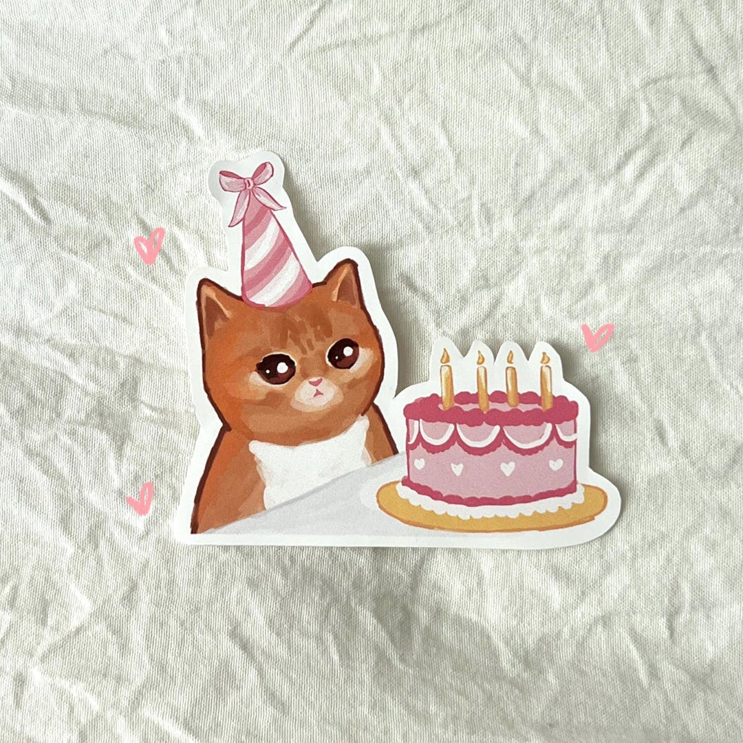 Party Cat Sticker Birthday Cat Matte Sticker || Vinyl Waterproof Decal - Etsy