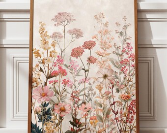Vintage wilde bloemen botanische print, delicate bloemen kunst aan de muur, digitale natuur poster, antieke herbarium illustratie, Cottagecore Home Decor