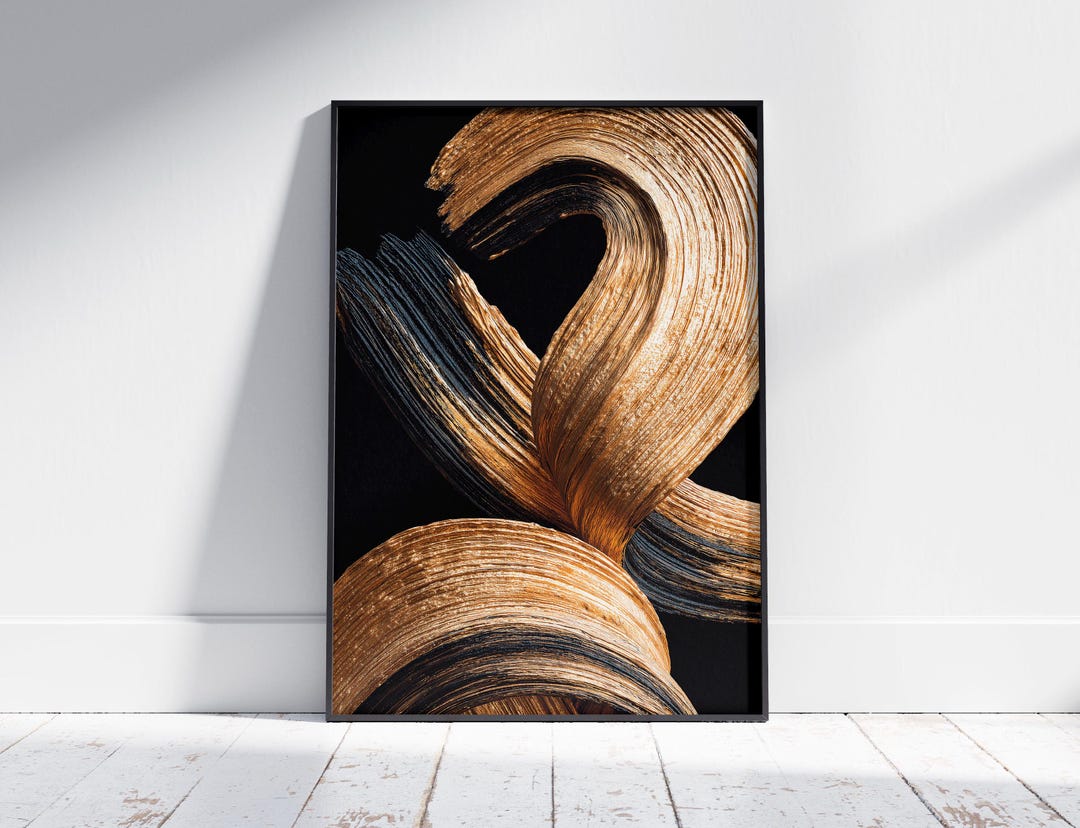 Luxury Gold and Black Abstract Wall Art Print, Modern Minimalist ...