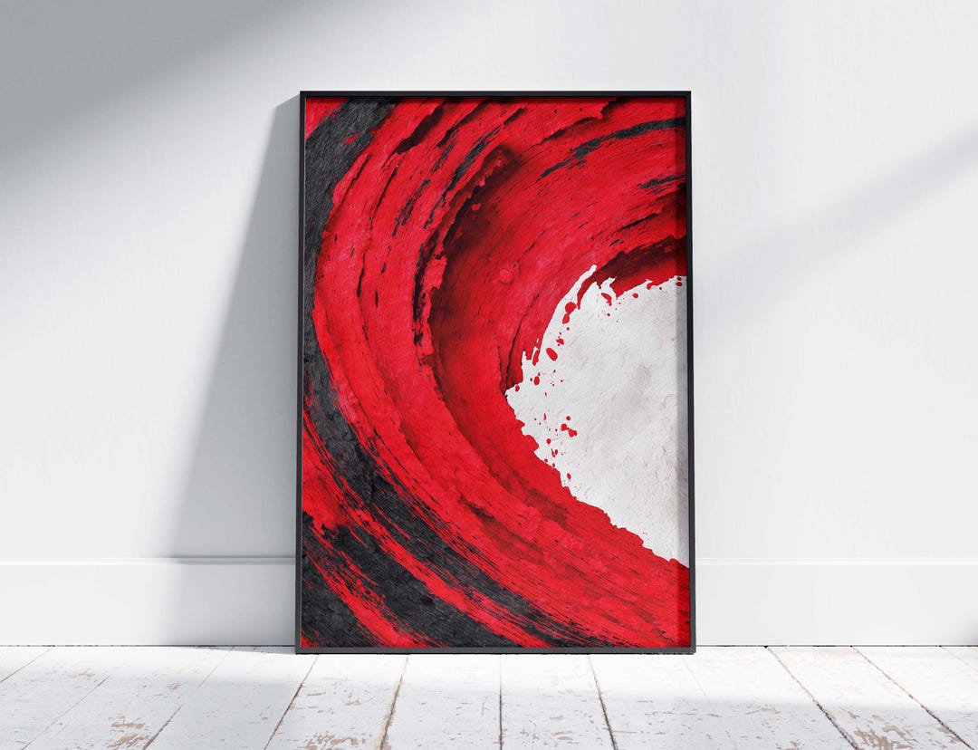 Red and Black Abstract Wall Art Print for Living Room, Modern Japanese ...