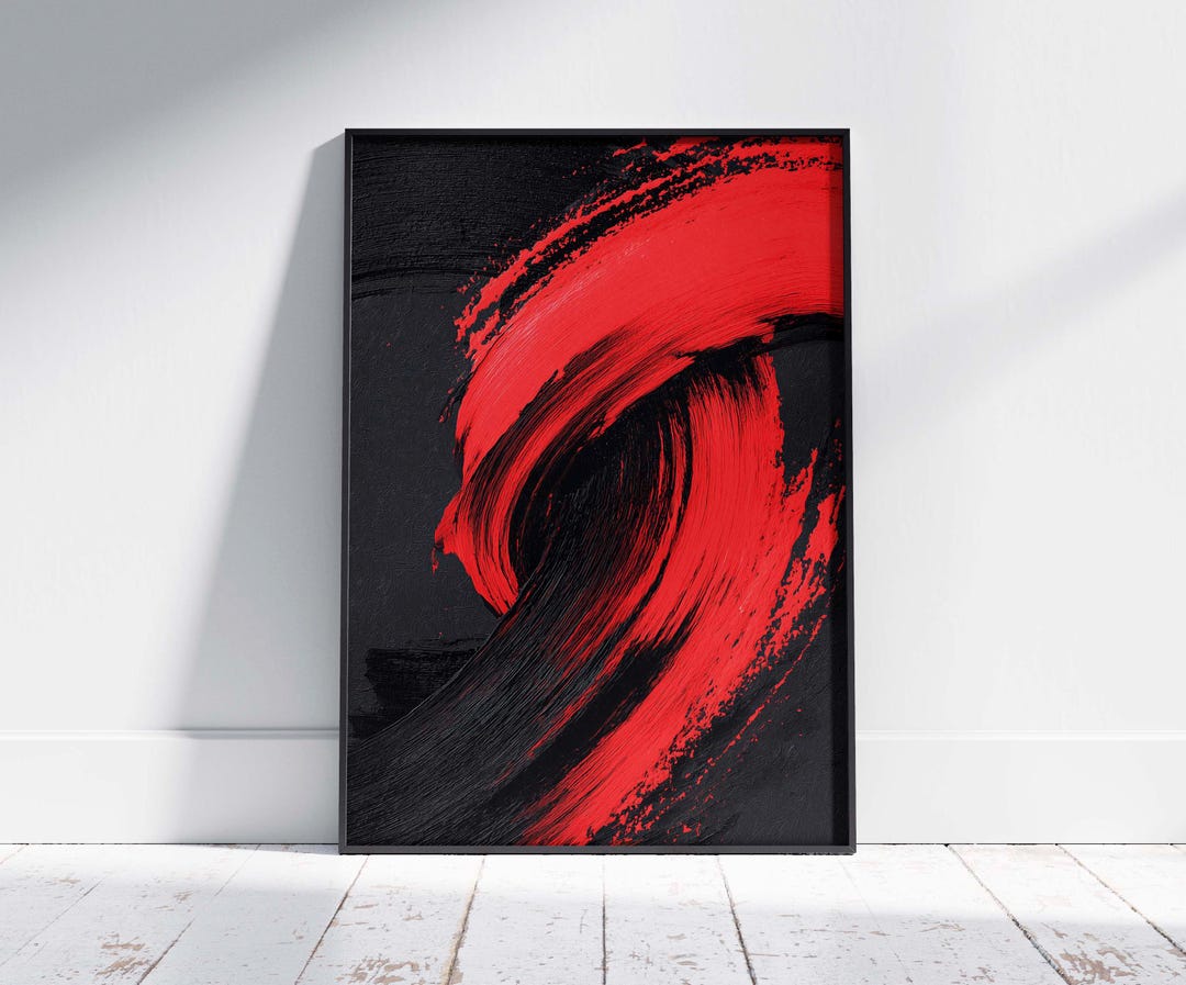Abstract Red and Black Brush Stroke Wall Art, Modern Bold Poster ...