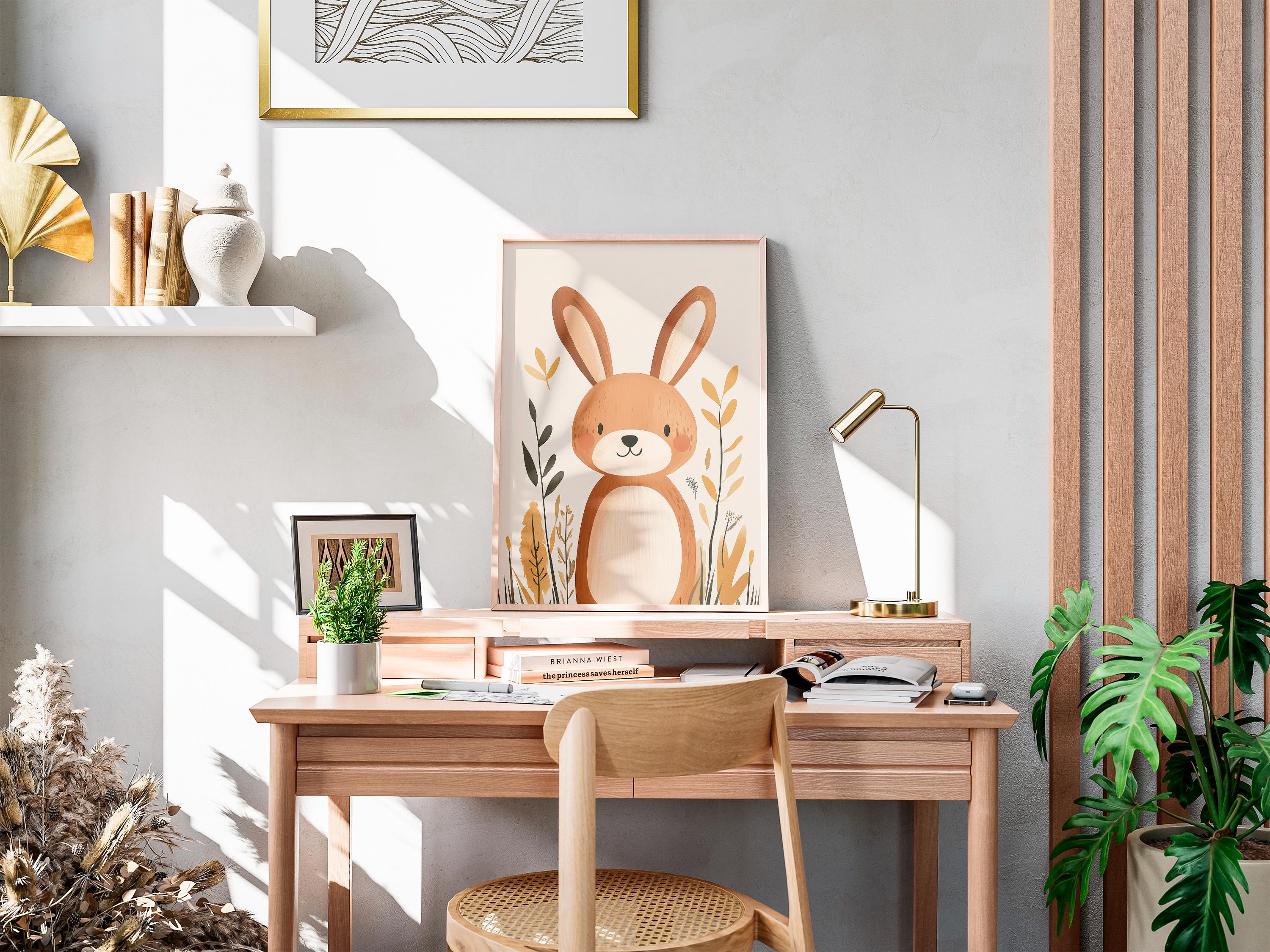 Cute Neutral Rabbit Cute Bunny Wall Art Print for Kids, Woodland Animal Nursery Poster ...