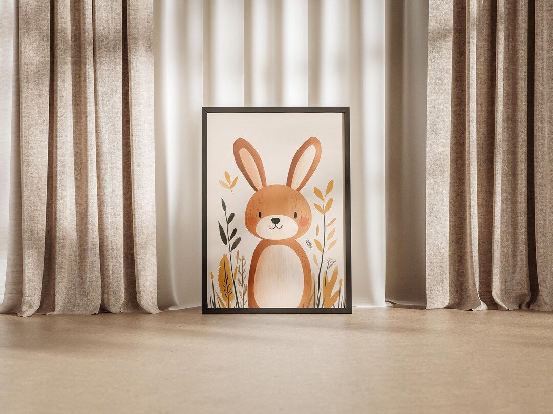 Cute Bunny Wall Art Print for Kids, Woodland Animal Nursery Poster ...