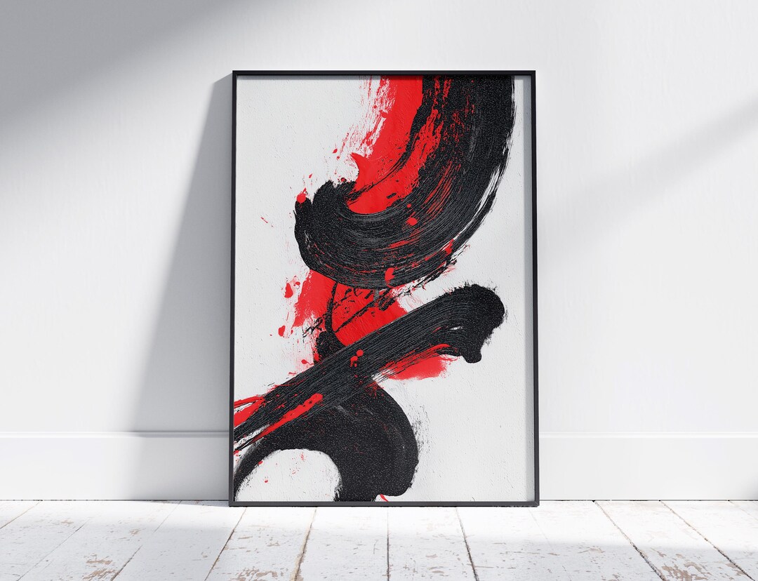 Abstract Red and Black Wall Art Print, Modern Minimalist Brushstroke ...