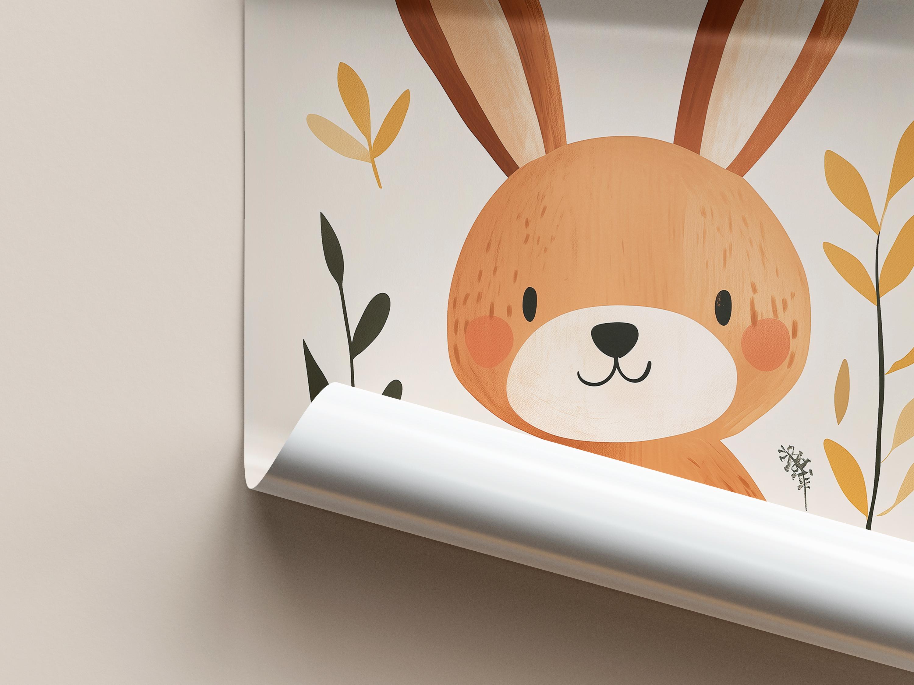 Cute Neutral Rabbit Cute Bunny Wall Art Print for Kids, Woodland Animal Nursery Poster ...