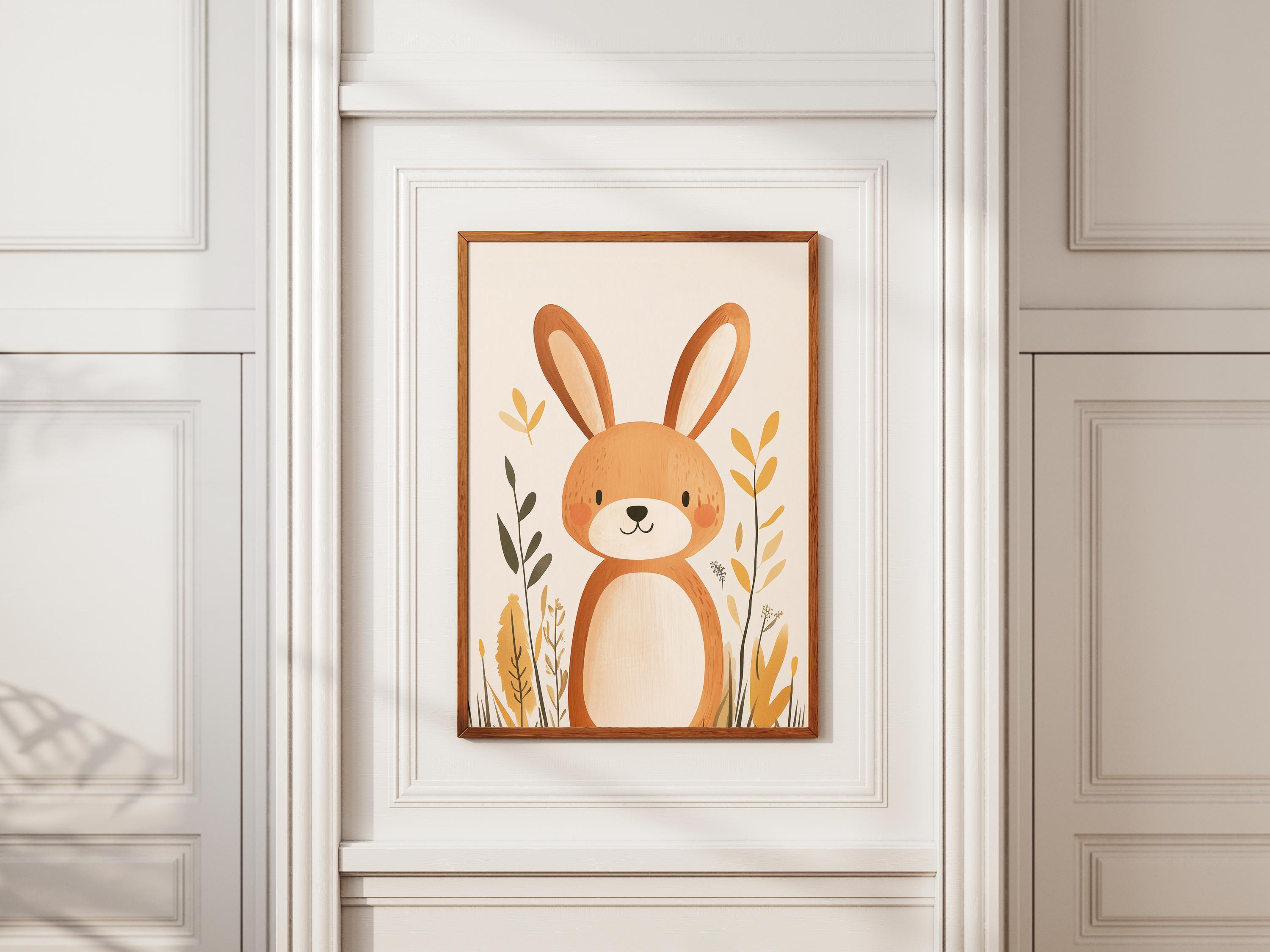 Cute Neutral Rabbit Cute Bunny Wall Art Print for Kids, Woodland Animal Nursery Poster ...