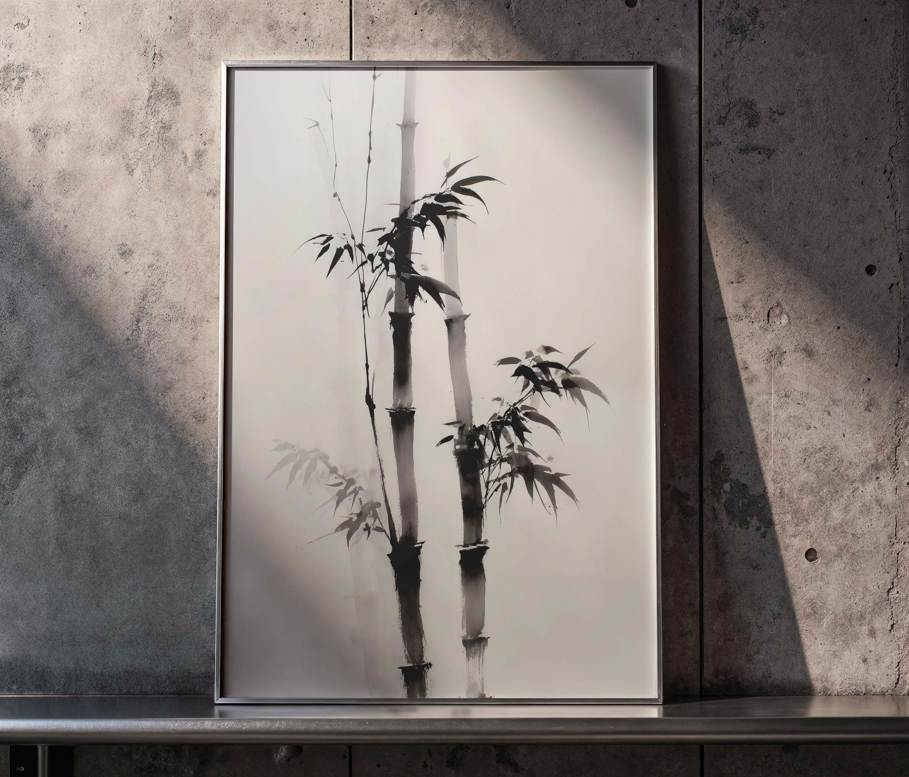 Japanese Bamboo Wall Art Printable | Zen Sumi-e Ink Painting ...