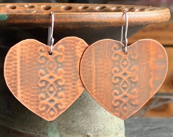Copper Heart Earrings, Handmade Copper Earrings, Heart Earrings, Heart Jewelry