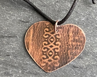 Copper Heart Pendant , Handmade Copper Pendant , Heart Jewelry