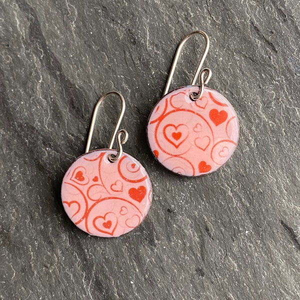 Small Valentine Earrings, Pink Enamel Earrings, Pink Heart Earrings, Pink Valentine Earrings, Valentine Jewelry Women, Handmade Earrings