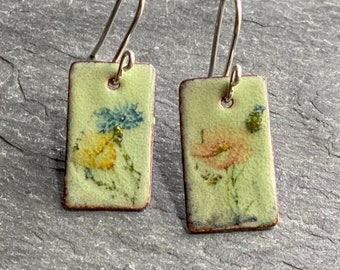 Wildflower Earrings, Small Flower Earrings, Handmade Enamel Earrings, Boho Flower Earrings, Poppy Jewelry