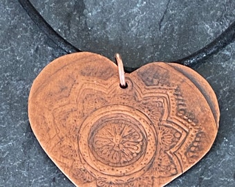 Heart Pendant, Handmade Copper Pendant, Mandala Pendant, Boho Copper Necklace