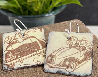 Retro Earrings, Retro Image Earrings, Cartoon Jewelry, Enamel Copper Jewelry, Gift for Friend