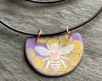 Bee Pendant, Handmade Bee Jewelry, Enamel Bee, Handmade Enamel Jewelry, Bee Necklace