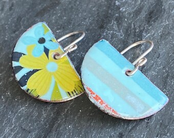 Mismatched Earrings Handmade, Half Moon Earrings Dangle, Handmade Enamel Jewelry, Maine Made Jewelry