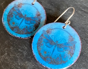 Dragonfly Earrings, Dragonfly Jewelry, Dragonfly Gifts, Handmade Enamel Earrings, Handmade Enamel Jewelry, Maine Made Jewelry