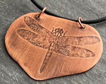 Dragonfly Pendant, Copper Dragonfly, Rustic Copper, Handmade Copper Jewelry