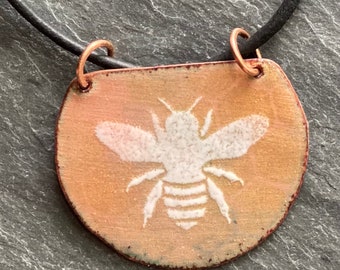 Bee Pendant, Bee Jewelry, Handmade Enamel Copper Necklace
