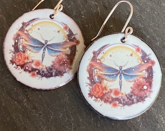 Dragonfly Earrings, Dragonfly Jewelry, Dragonfly Gifts, Handmade Enamel Earrings, Handmade Enamel Jewelry, Maine Made Jewelry