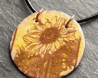 Sunflower Pendant Necklace, Handmade Sunflower Jewelry, Sunflower Jewelry for Women, Handmade Enamel Jewelry