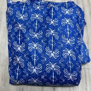 Artisan Blue Palm Leaf Fabric | Hand-Printed Style Geometric Design Cotton