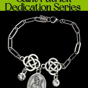 Saint Patrick Medal Bracelet: Rhinestone Celtic Knot, Stainless Steel Chain Free Shipping
