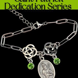 Saint Patrick Medal Bracelet: Emerald Rhinestone, Celtic Knot
