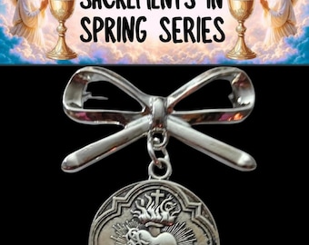 Sacraments in Spring Sacred Heart of Jesus Bow Brooch Pin CATHOLIC