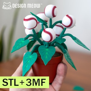 May include: A baseball-themed decorative plant in a terracotta pot. The plant features white baseballs with red stitching as the flowers, green leaves, and stems. The text "STL+3MF" is displayed at the bottom.