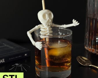 Skeleton Straw Holder With Moving Arms 3D Print Digital Download File - STL