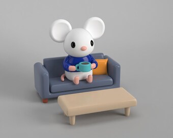 Cute Mouse on Couch 3D Print Digital Download File - STL