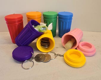 Mini Trash Can Keychain with Secret Compartment | 3D Printed Hidden Storage Keychain