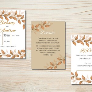 Autumn Romance Hochzeitskollektion, rustikale Boho-Einladungsvorlage, druckbare Antwortkarte, bearbeitbare Details - Herbstblumenthema