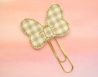 Tan Plaid Bow Planner Clip Paperclip