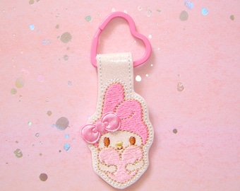 Pink Bunny Heart Glitter Key Fob keychain