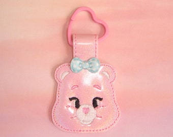 Pink Bear Glitter Key Fob keychain