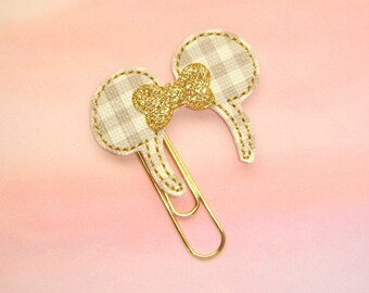 Tan Plaid Mouse Ears Planner Clip Paperclip