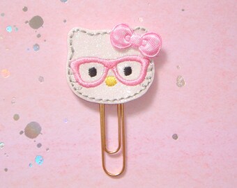 Pink Glasses Kitty Glitter Planner Paperclip