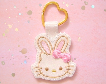 Bunny Kitty Heart Glitter Key Fob Keychain