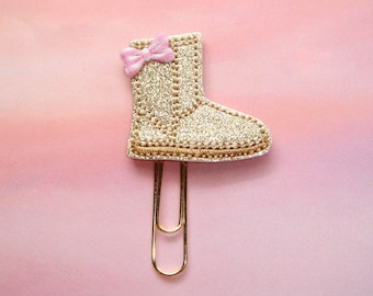 Beige Glitter Boot Planner Clip Paperclip, pink fall