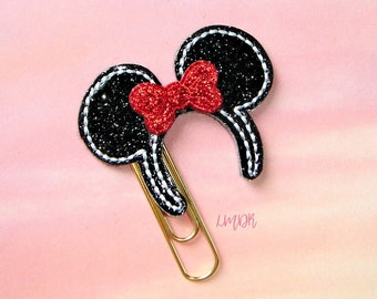 Mouse Ears Headband Glitter Planner Clip paperclip with red bow