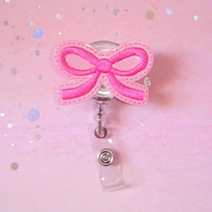 Coquette Hot Pink Bow Badge Reel, Pink Badge Reel, Feltie Badge Reel, ID Badge Holder, Cute ID Badge Reel, Nurse Badge Reel